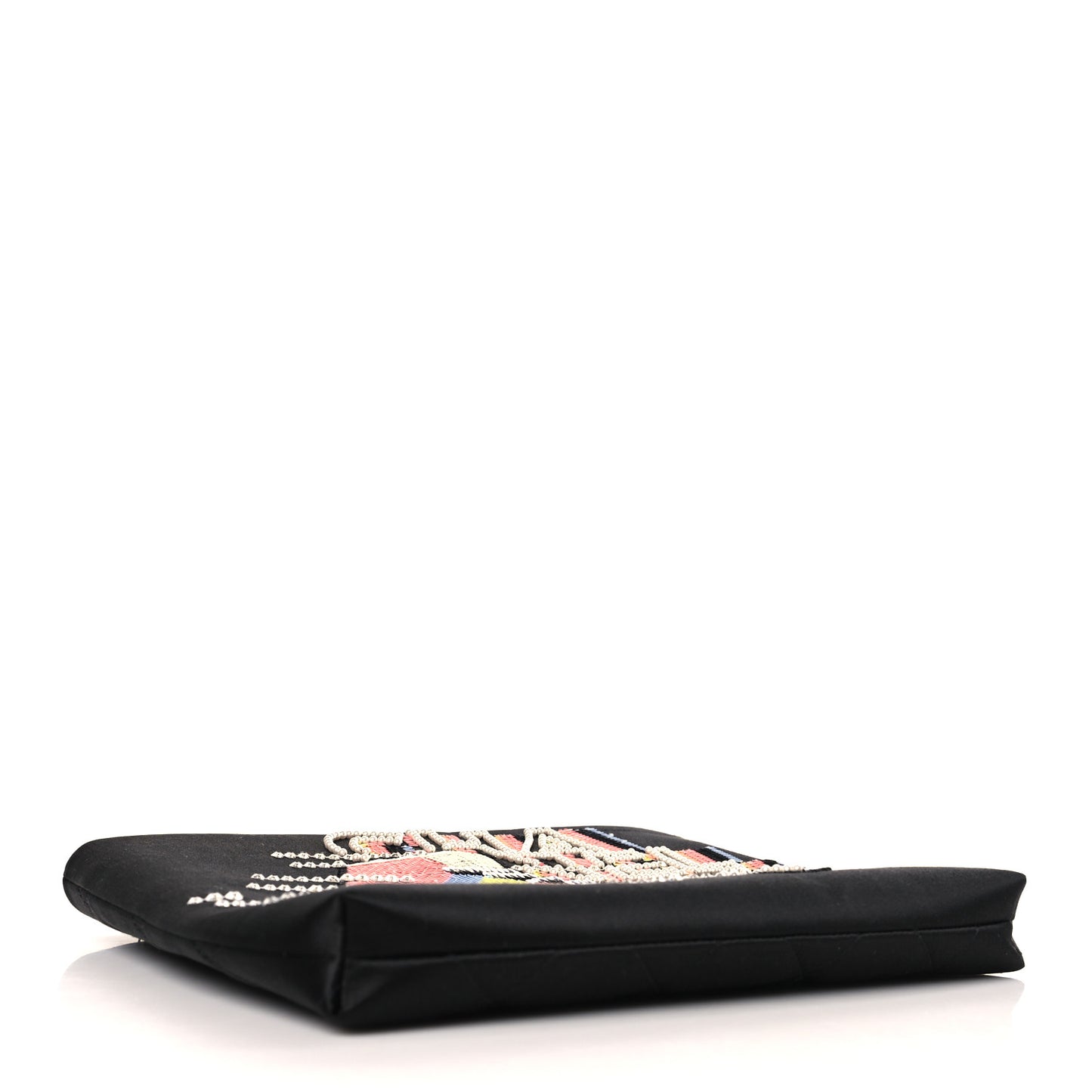 Satin Sequin Pearl Crystal Roller Skate Quilted Clutch With Chain Black Multicolor