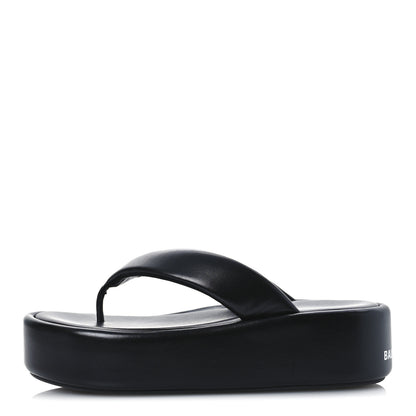 Balenciaga Smooth Nappa Logo Rise Thong Sandals 39 Black White 1 of 9