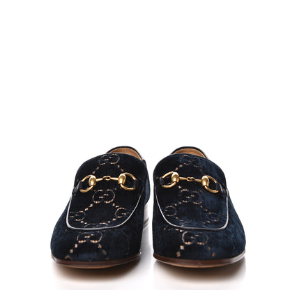 Gucci Velvet GG Monogram Goatskin Mens Horsebit Loafers 6.5 Blue Beige 3 of 10