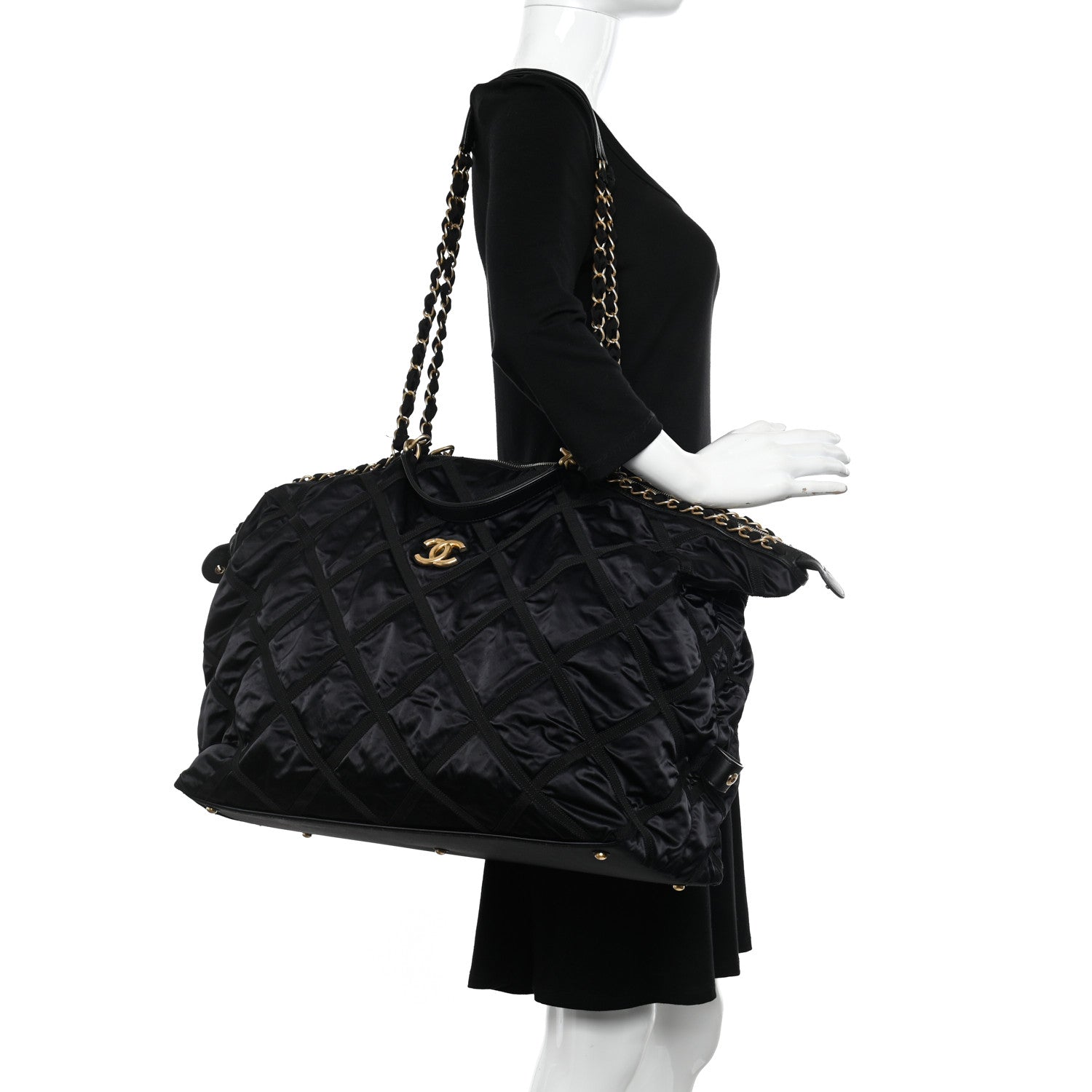 Chanel Nylon Grosgrain Quilted Maxi Lifestyle Bowling Black 2 of 11