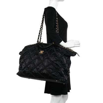 Chanel Nylon Grosgrain Quilted Maxi Lifestyle Bowling Black 2 of 11