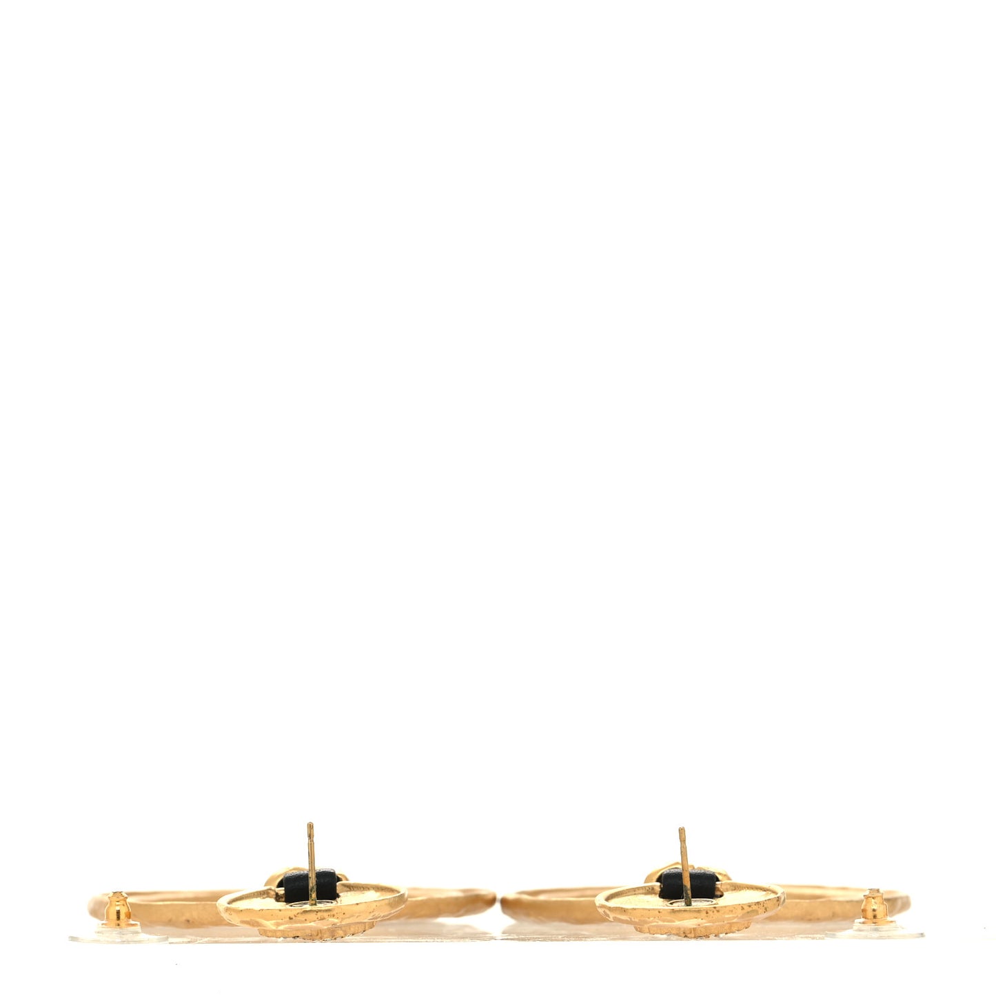 Metal Hammered Crystal CC Drop Earrings Gold