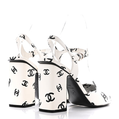 Chanel Printed Lambskin CC Sandals 38 White Black 4 of 13