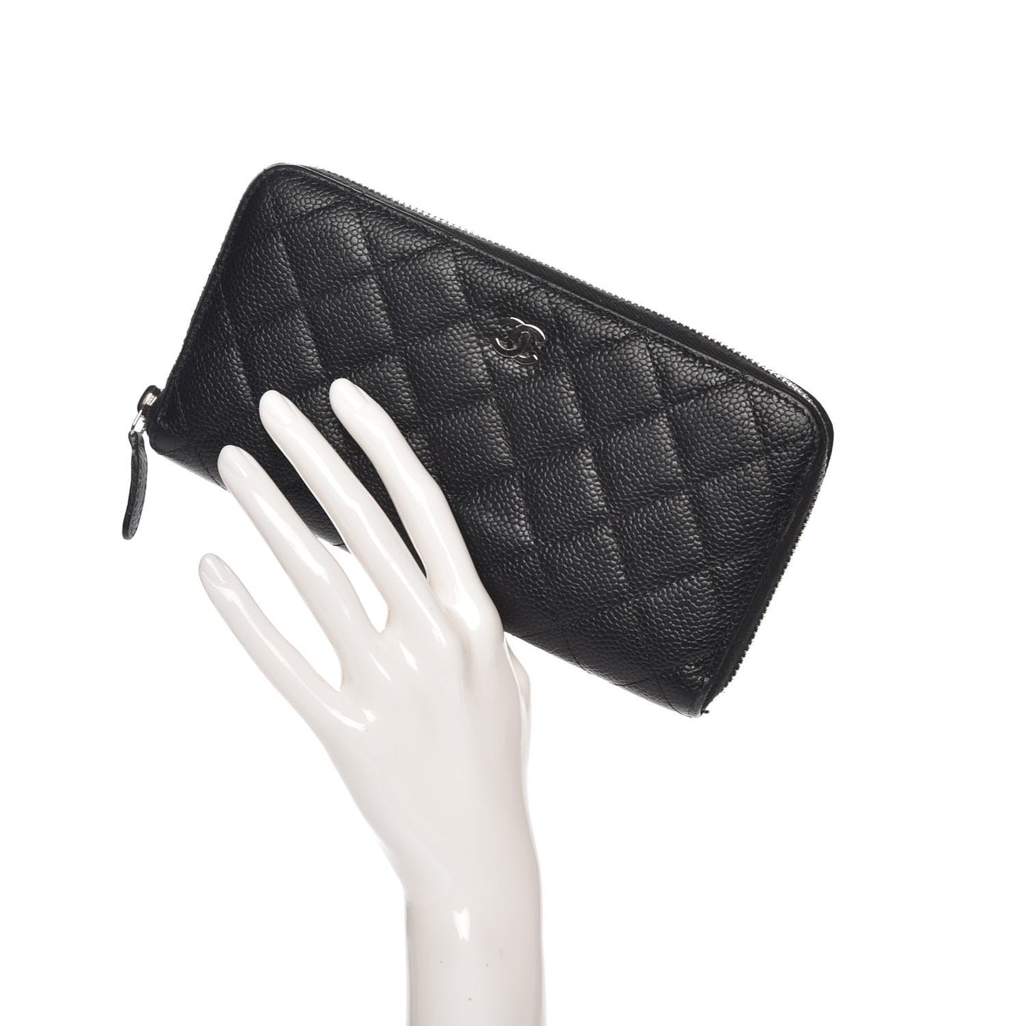 Caviar Quilted Large Gusset Zip Around Wallet Black