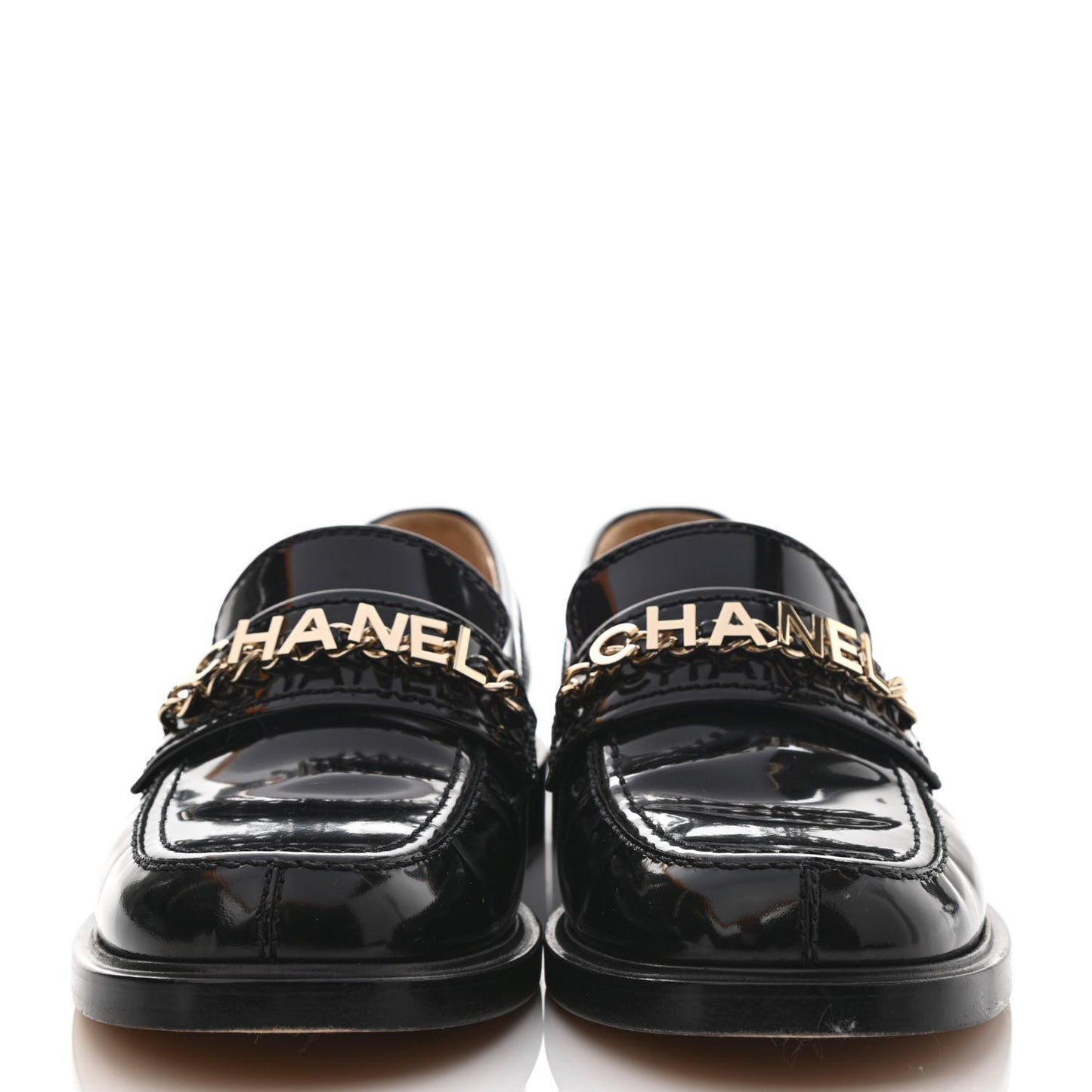 Shiny Calfskin Logo Loafers 38 Black