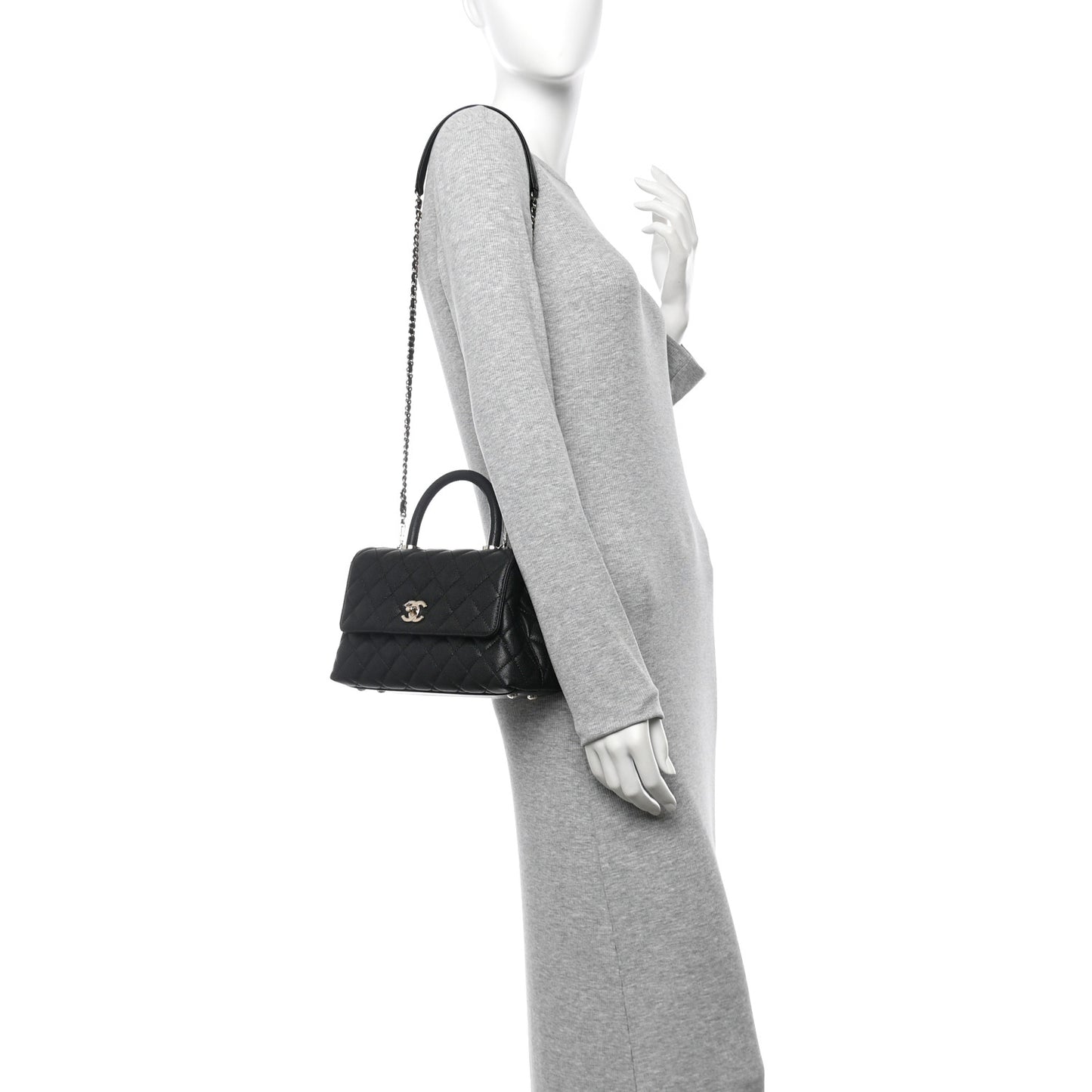 Caviar Quilted Mini Coco Handle Flap Black