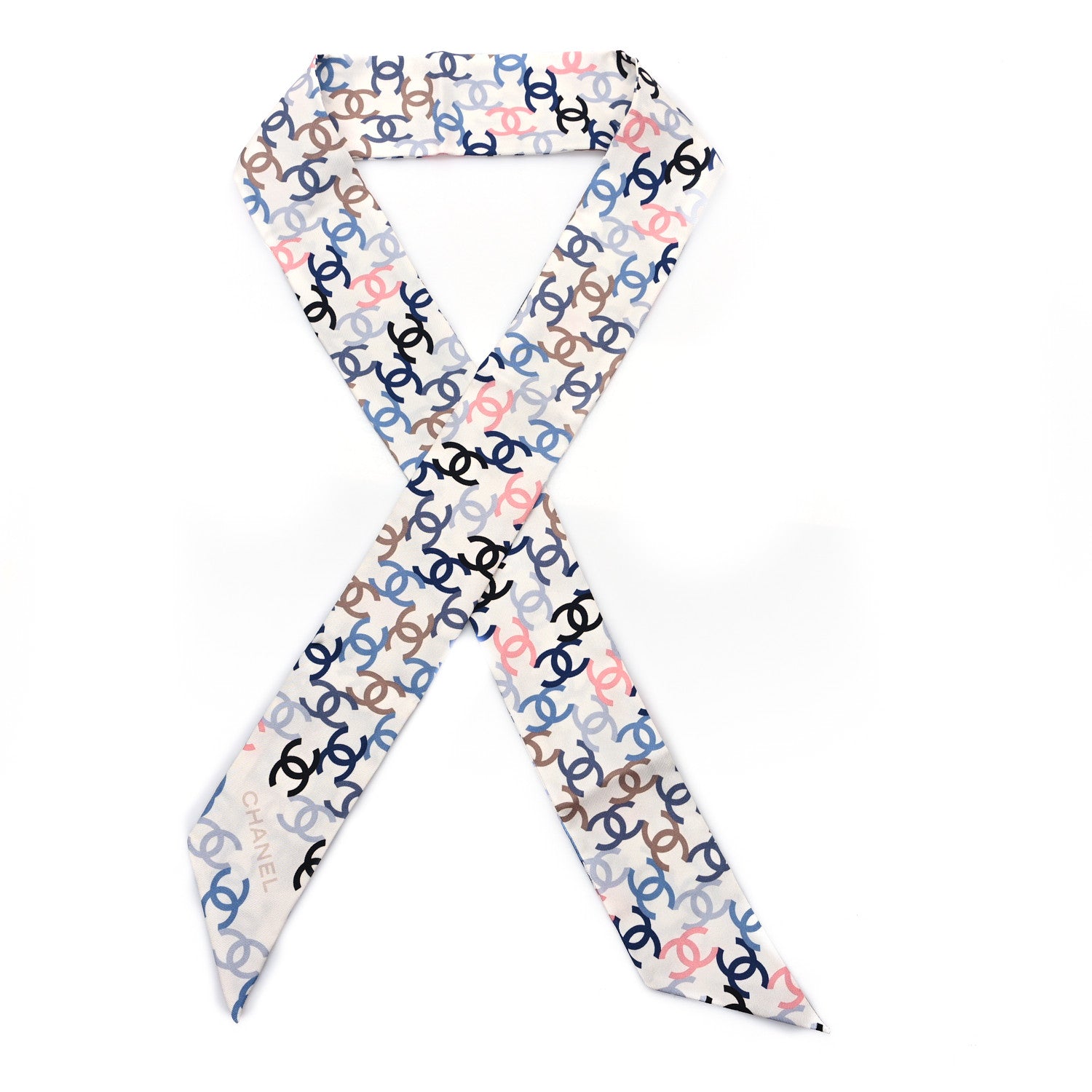 Chanel Silk Twill CC Slim Bandeau Scarf Ecru Multicolor 1 of 3