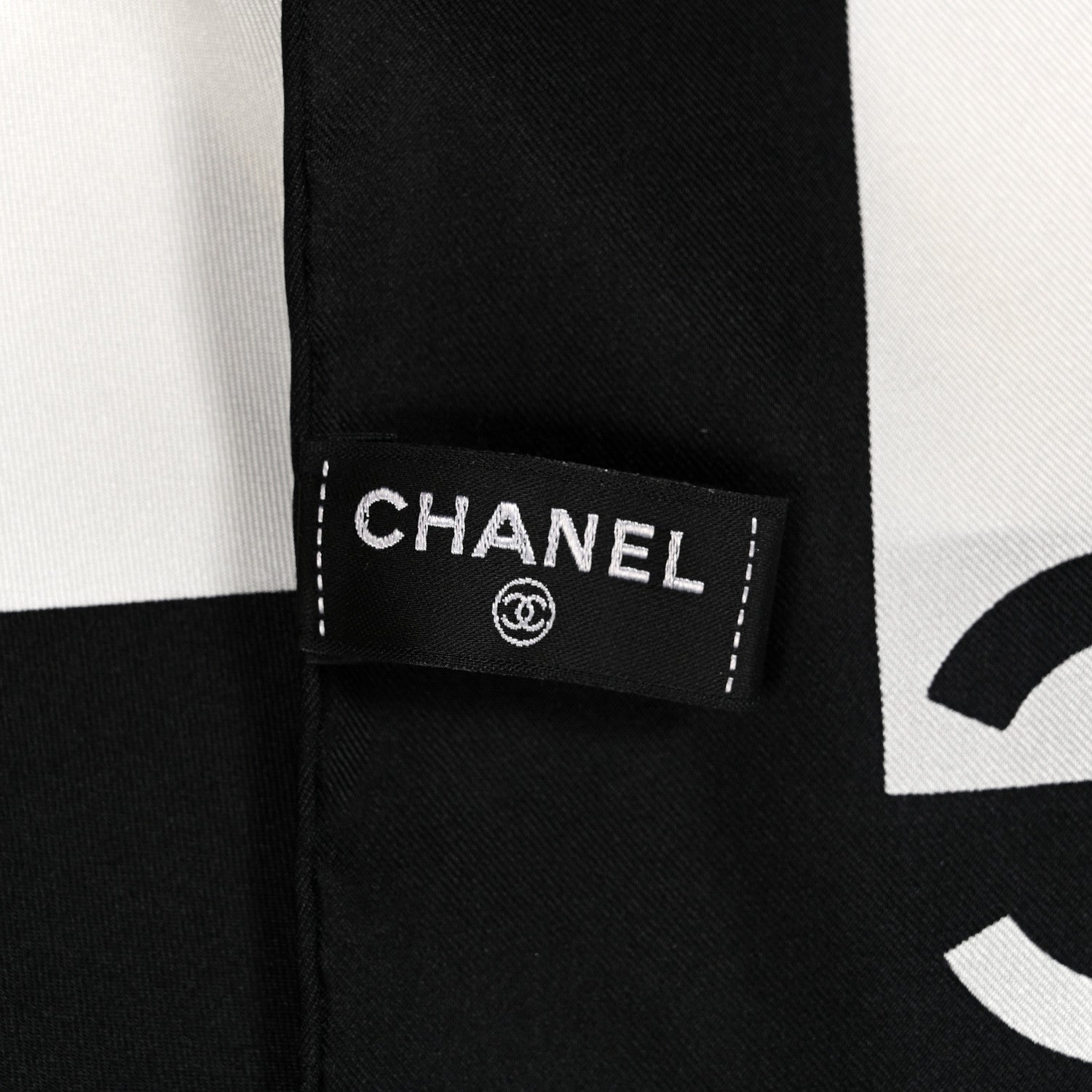 Chanel Silk Coco CC Square Scarf Black Ivory 3 of 3