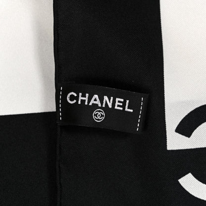 Chanel Silk Coco CC Square Scarf Black Ivory 3 of 3