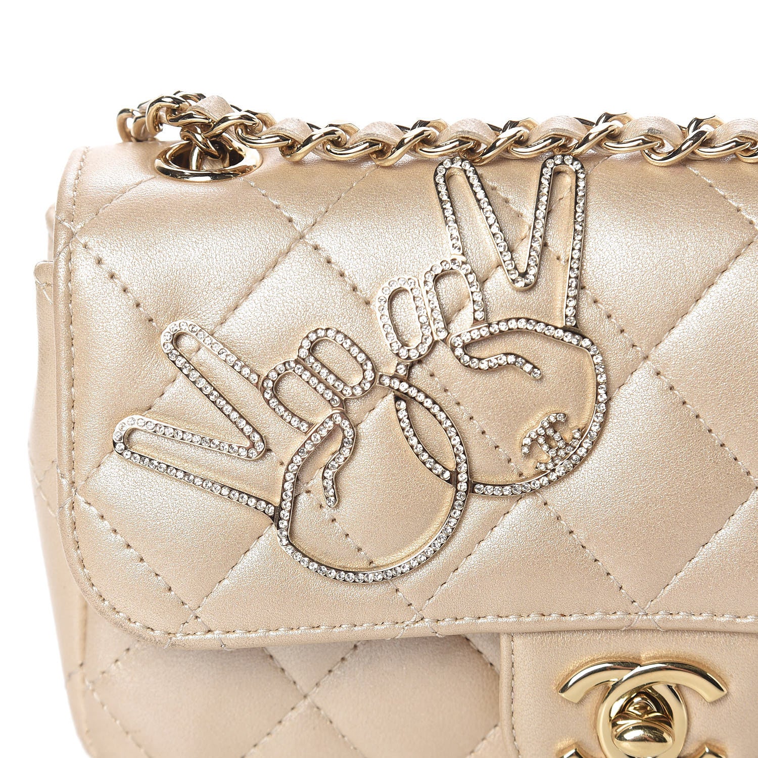 Chanel Metallic Lambskin Quilted Extra Mini V For Victory Flap Light Gold 8 of 11