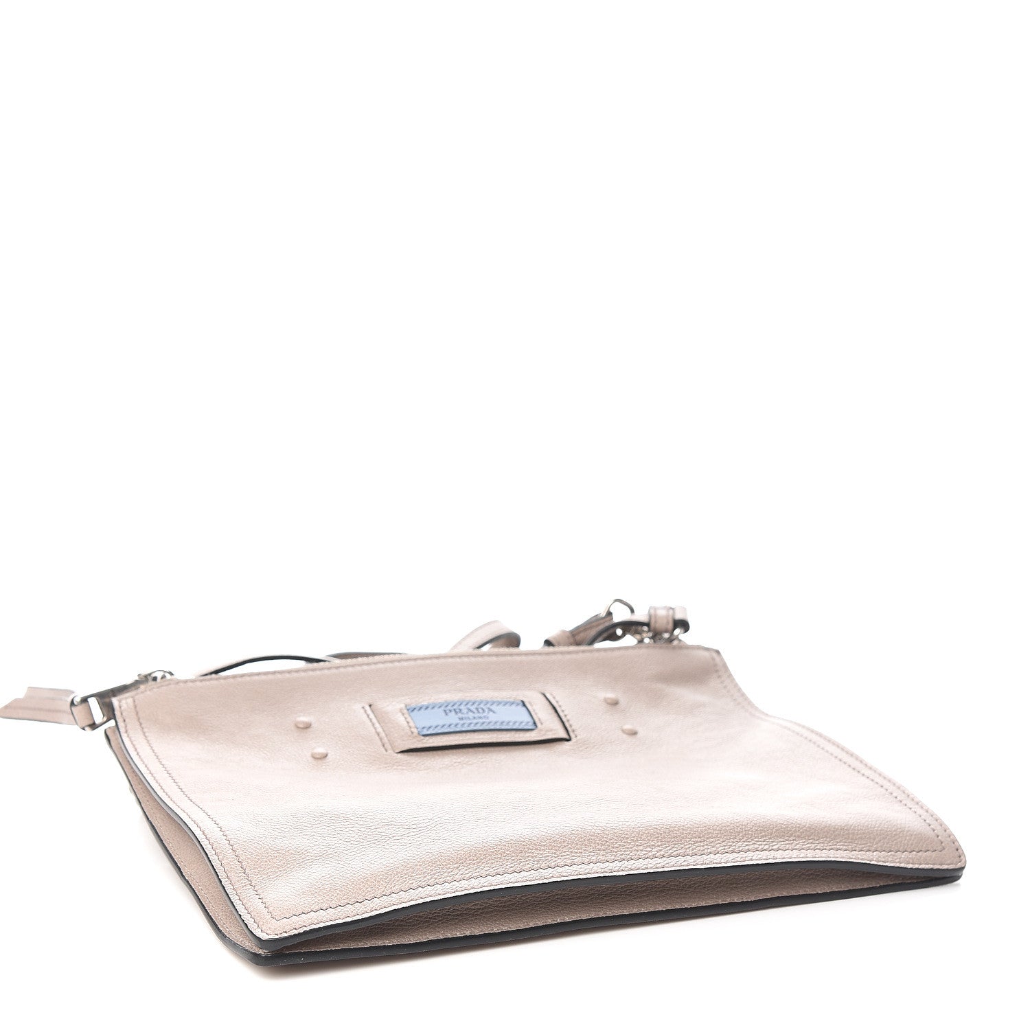 Prada Glace Calf Etiquette Double Zip Crossbody Bag Pomice Astrale 4 of 10
