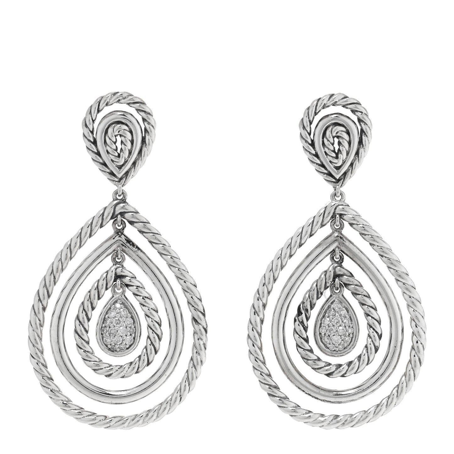 Sterling Silver Diamond Cable Classic Teardrop Earrings