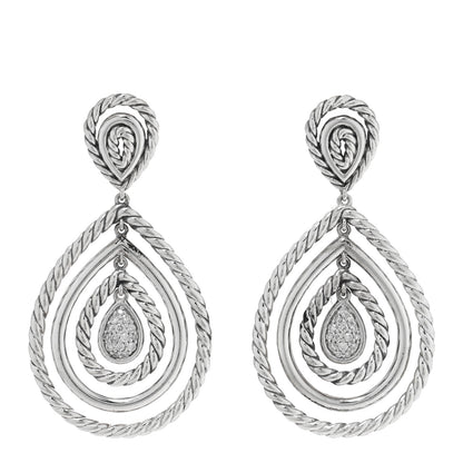 David Yurman Sterling Silver Diamond Cable Classic Teardrop Earrings 1 of 4