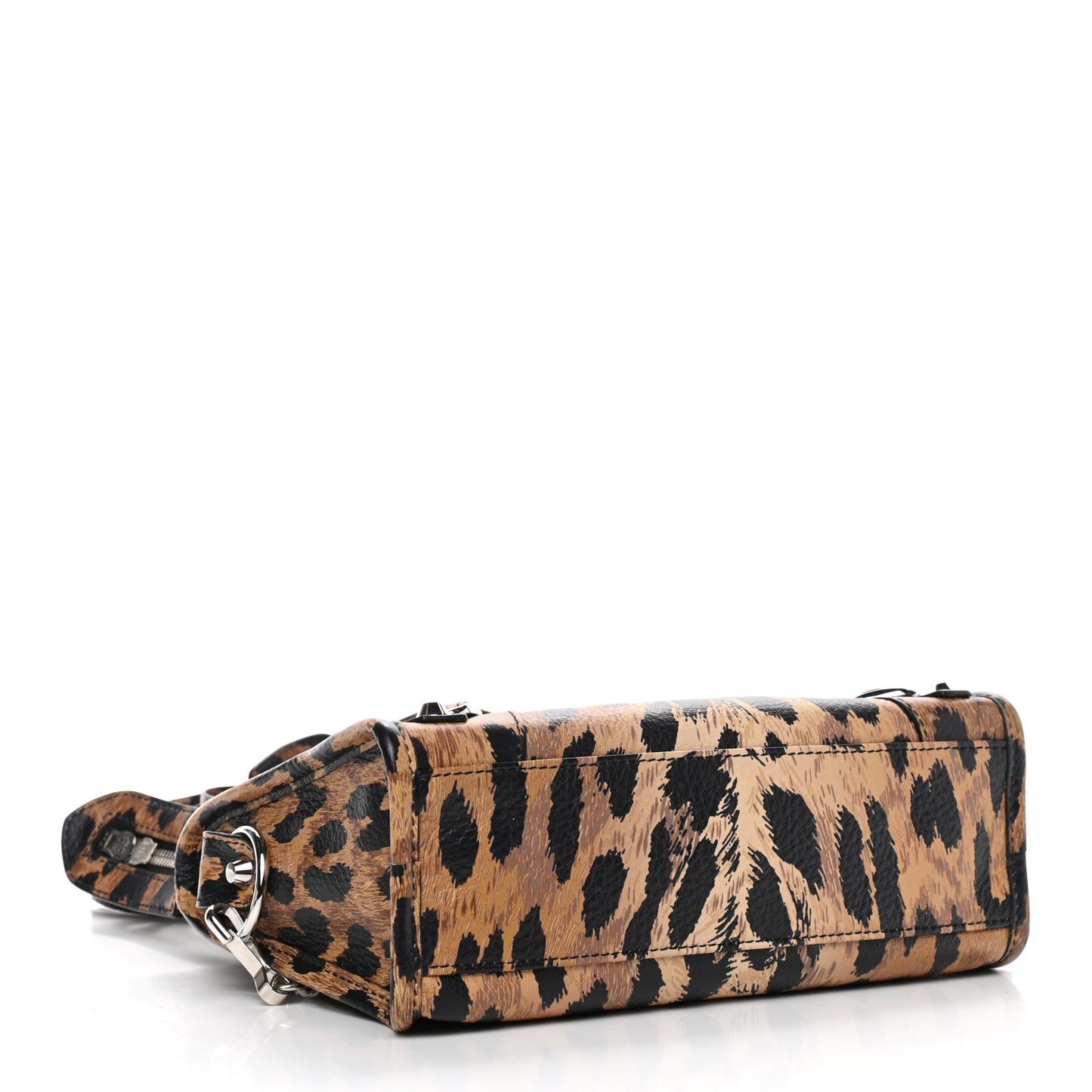 Smooth Calfskin Leopard Print Classic Silver Hardware Mini City Beige