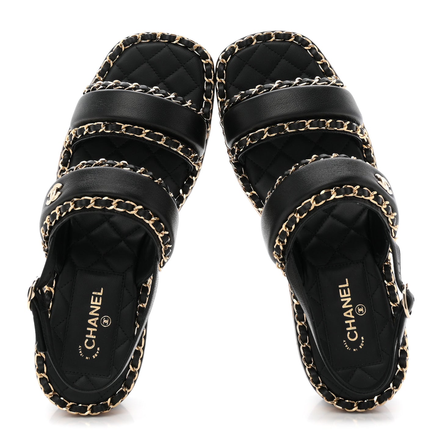 Lambskin Cork Chain Sandals 38 Black
