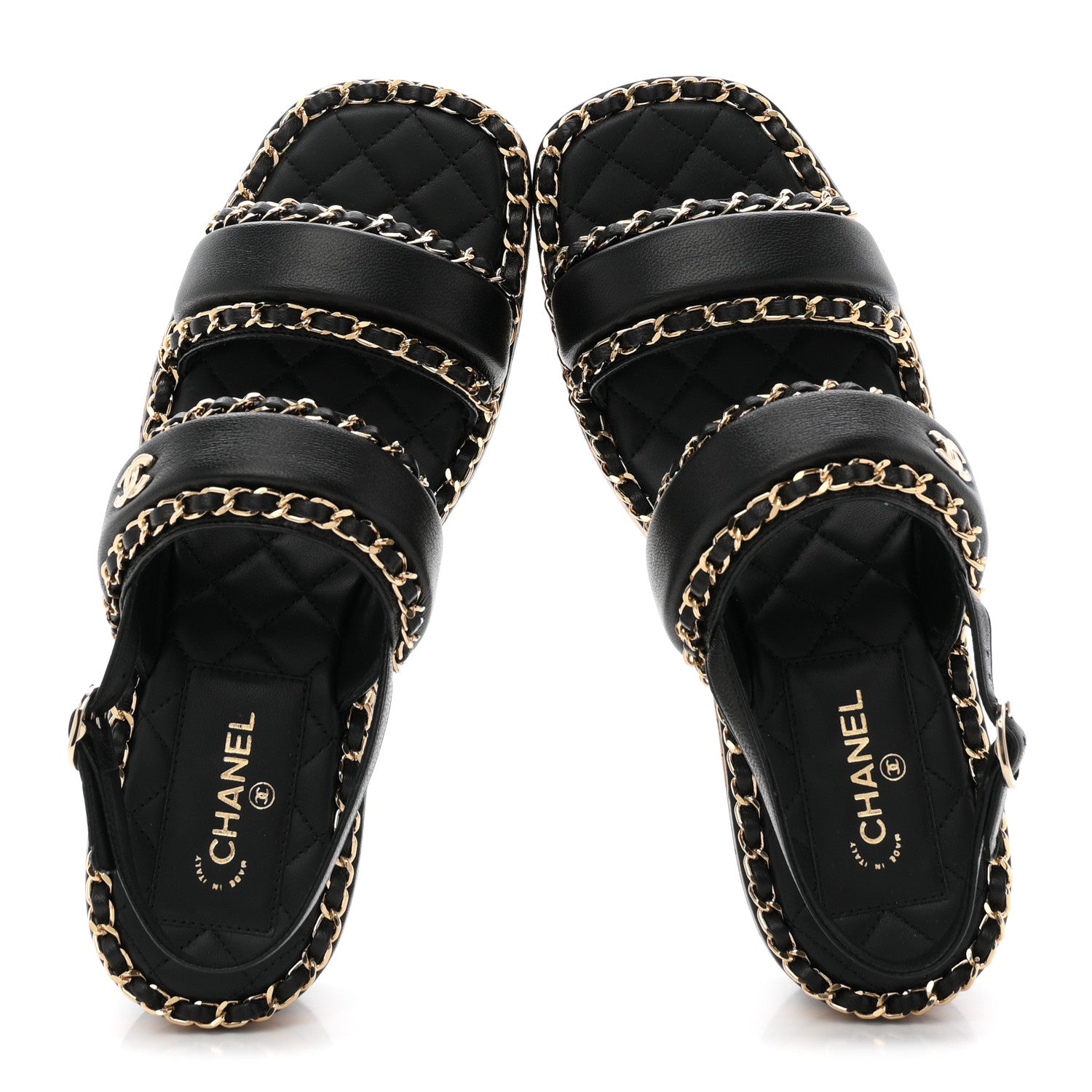 Chanel Lambskin Cork Chain Sandals 38 Black 2 of 9