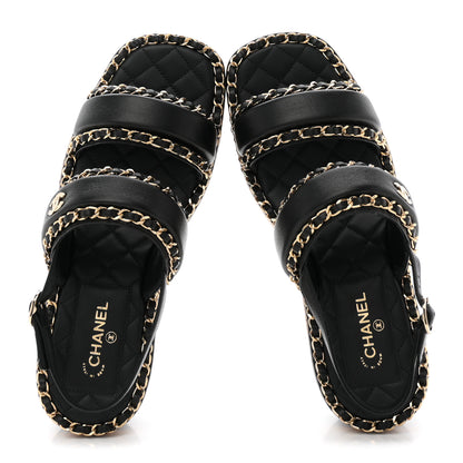 Chanel Lambskin Cork Chain Sandals 38 Black 2 of 9