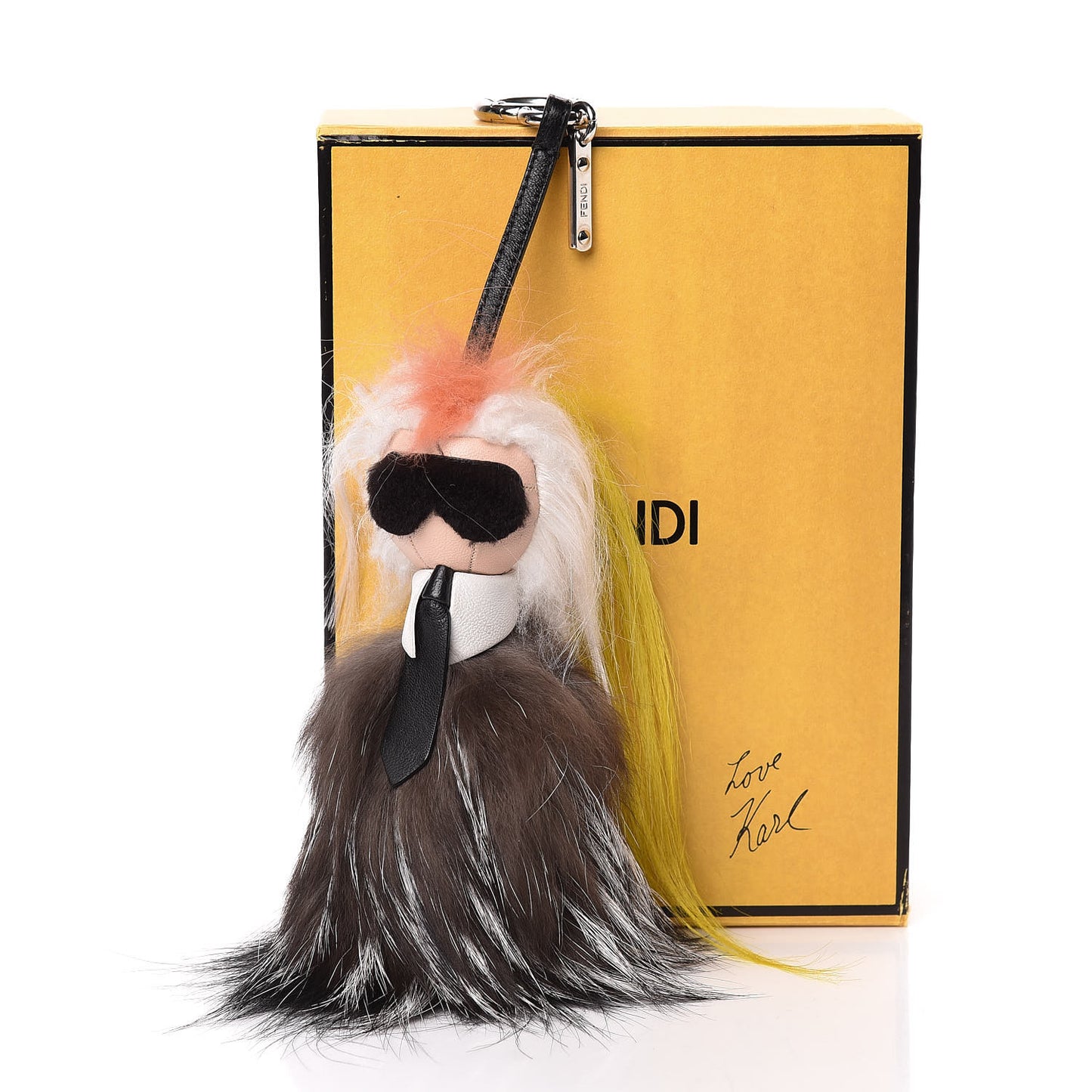 Fox Mink Goat Fur Mini Karlito Bag Charm White Black Flamingo