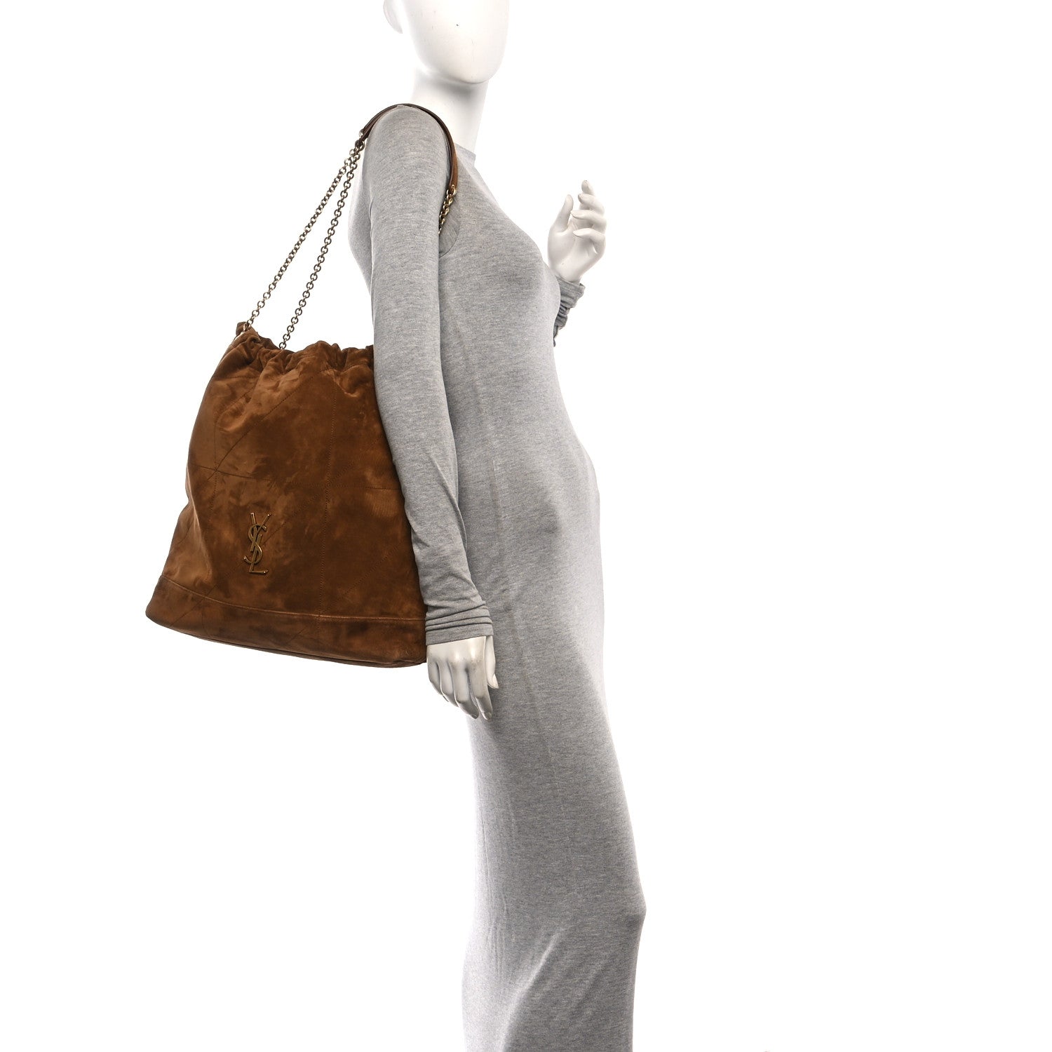 Saint Laurent Suede Monogram Large Jamie Pochon Caramel Cognac 2 of 12