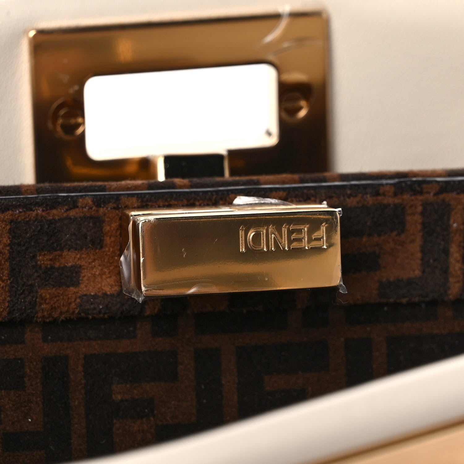 Fendi Vitello Seta Suede FF Mini Peekaboo Iconic Satchel Uovo Sigaro Marrone 7 of 12