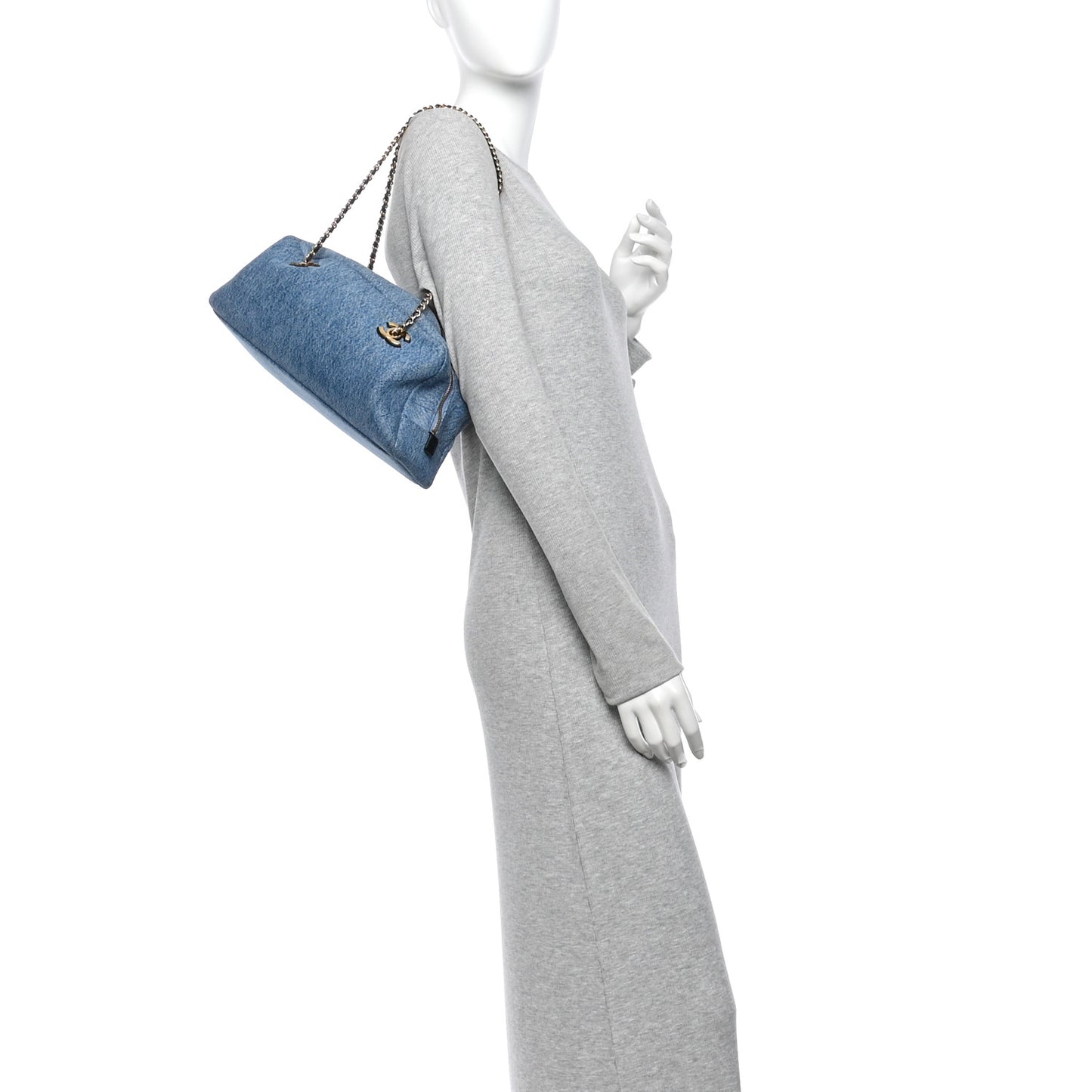 Denim Quilted Eyes On You Bowling Bag Blue