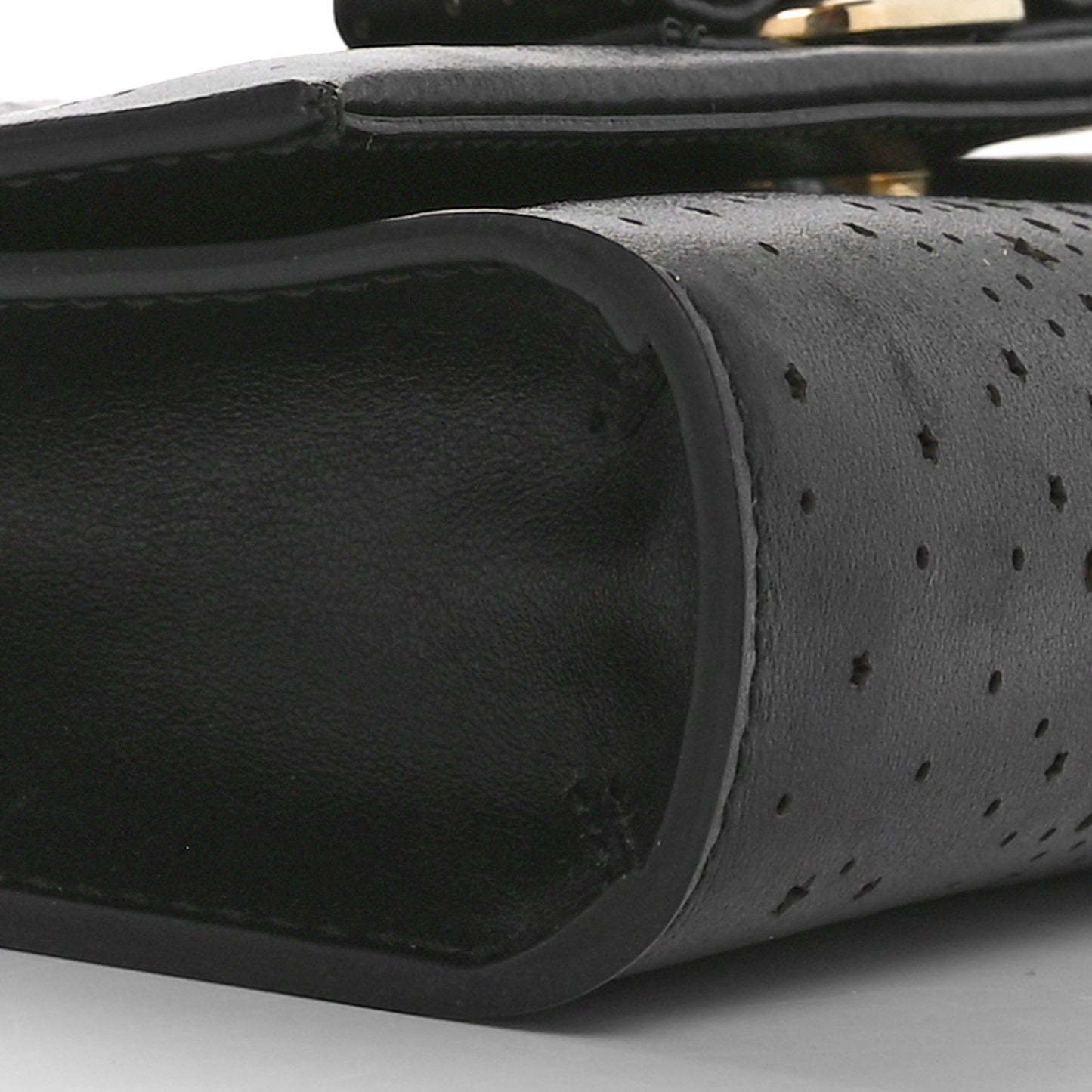 Calfskin Laser Cut Mini Miss Vara Bow Chain Bag Black Gold