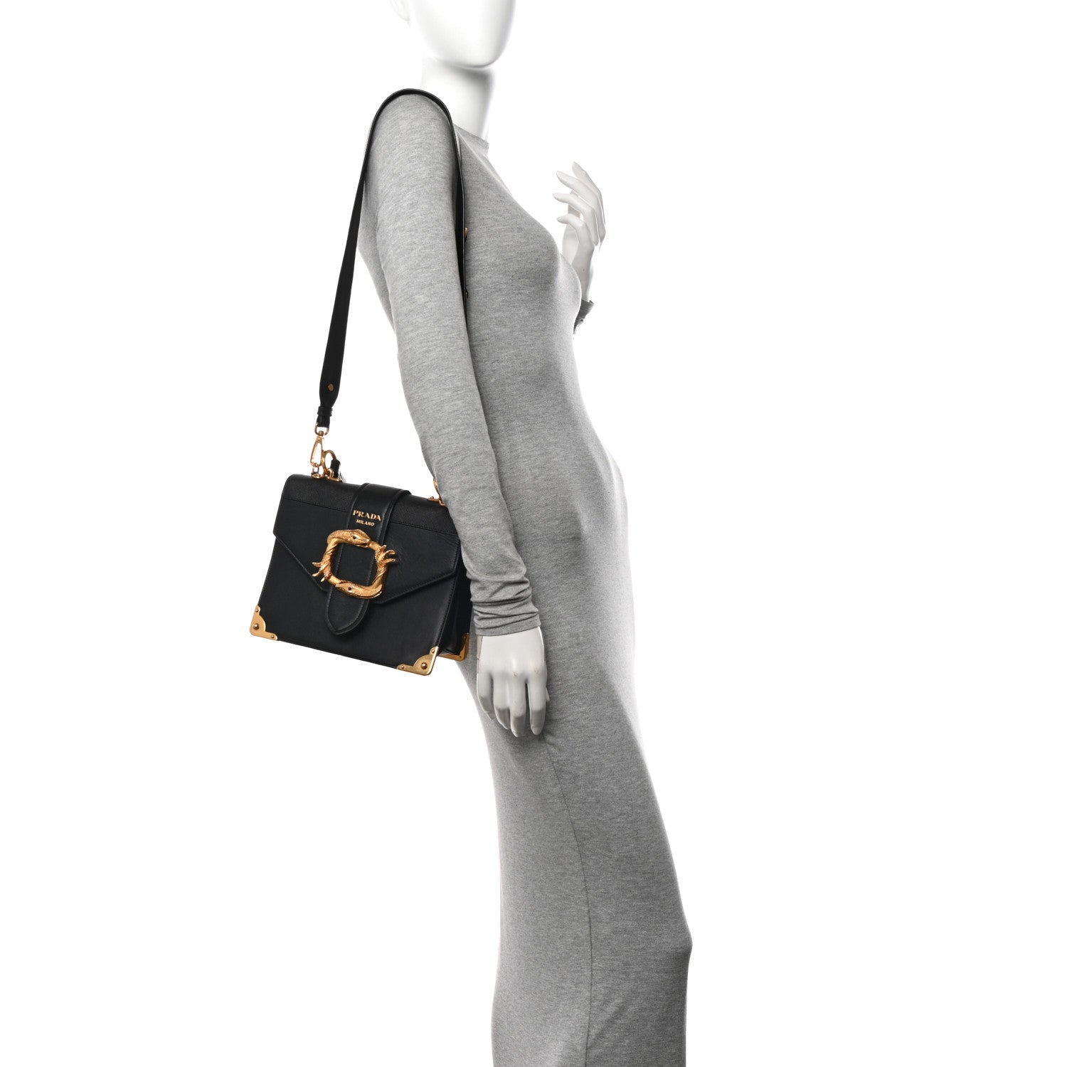 Prada City Calf Saffiano Animalier Top Handle Bag Black 1602767