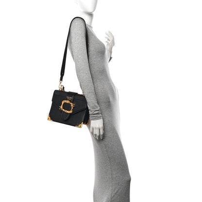 Prada City Calf Saffiano Animalier Top Handle Bag Black 2 of 11