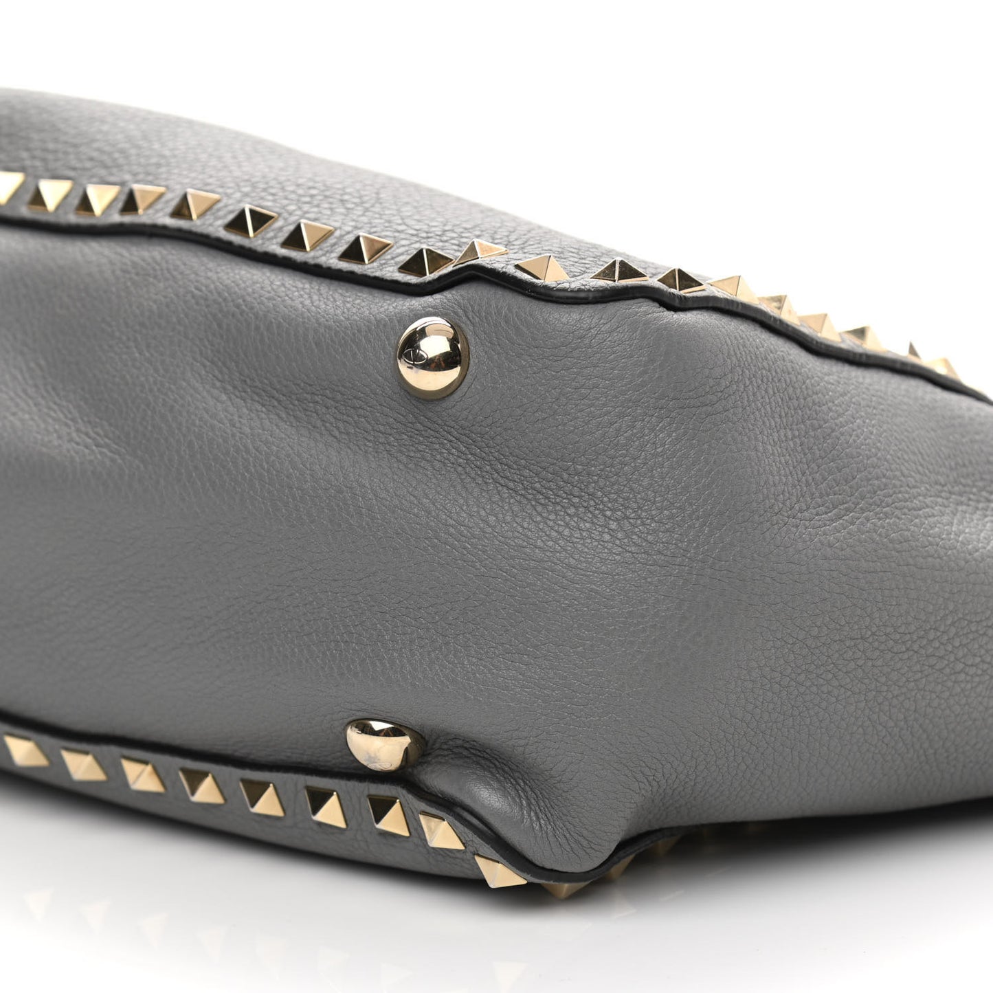 Grained Calfskin Small Rockstud Tote Grey