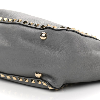 Valentino Garavani Grained Calfskin Small Rockstud Tote Grey 9 of 12