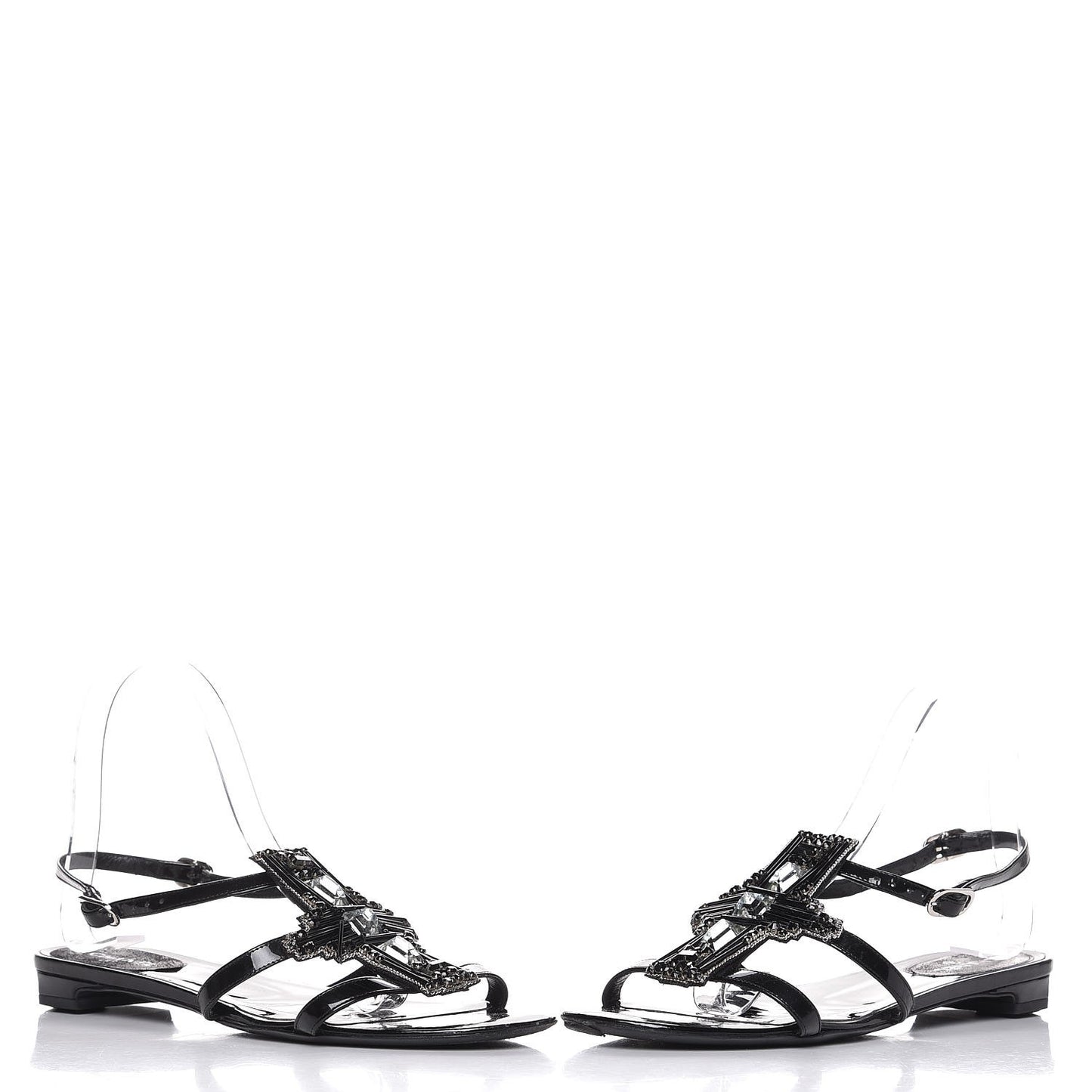 Patent Crystal Embellished Sandals 38.5 Black