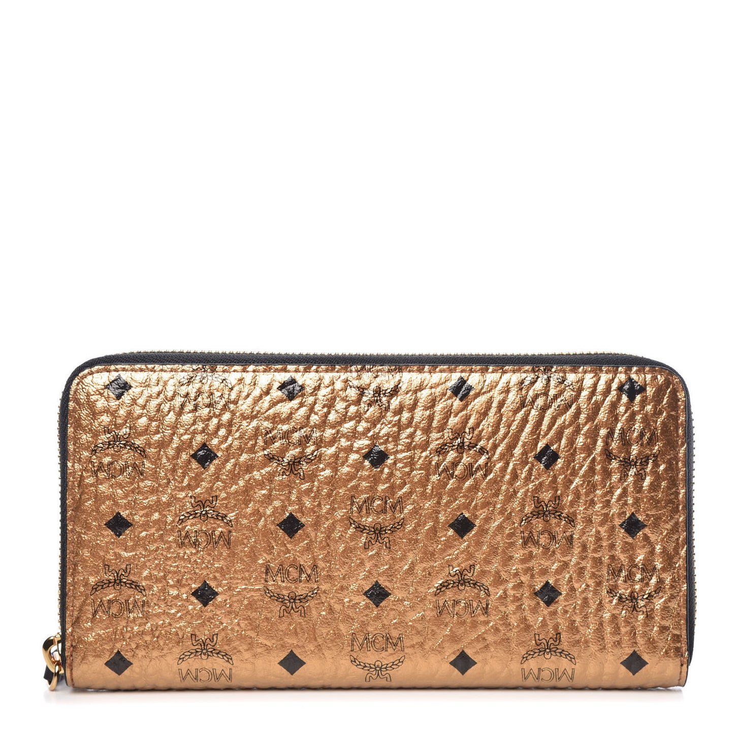 Metallic Visetos Large Zip Around Wallet Gold