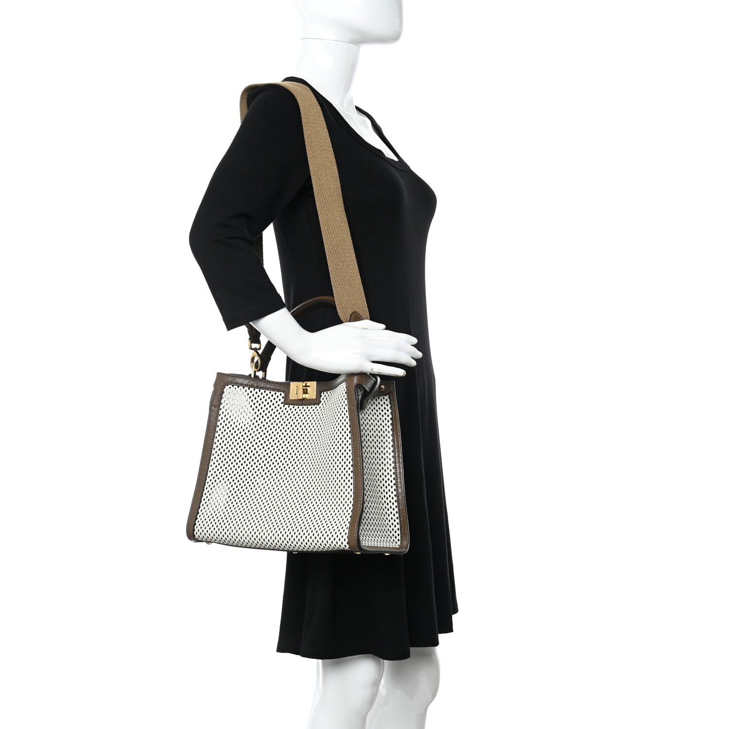 Fendi Vitello Liberty Glossy Lambskin Perforated Medium Peekaboo X-Lite White Ice Rust Maya 2 of 11