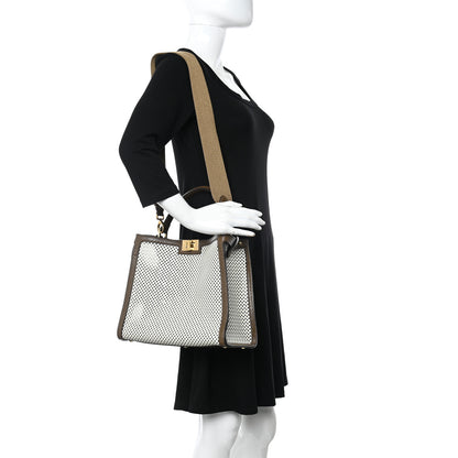 Fendi Vitello Liberty Glossy Lambskin Perforated Medium Peekaboo X-Lite White Ice Rust Maya 2 of 11