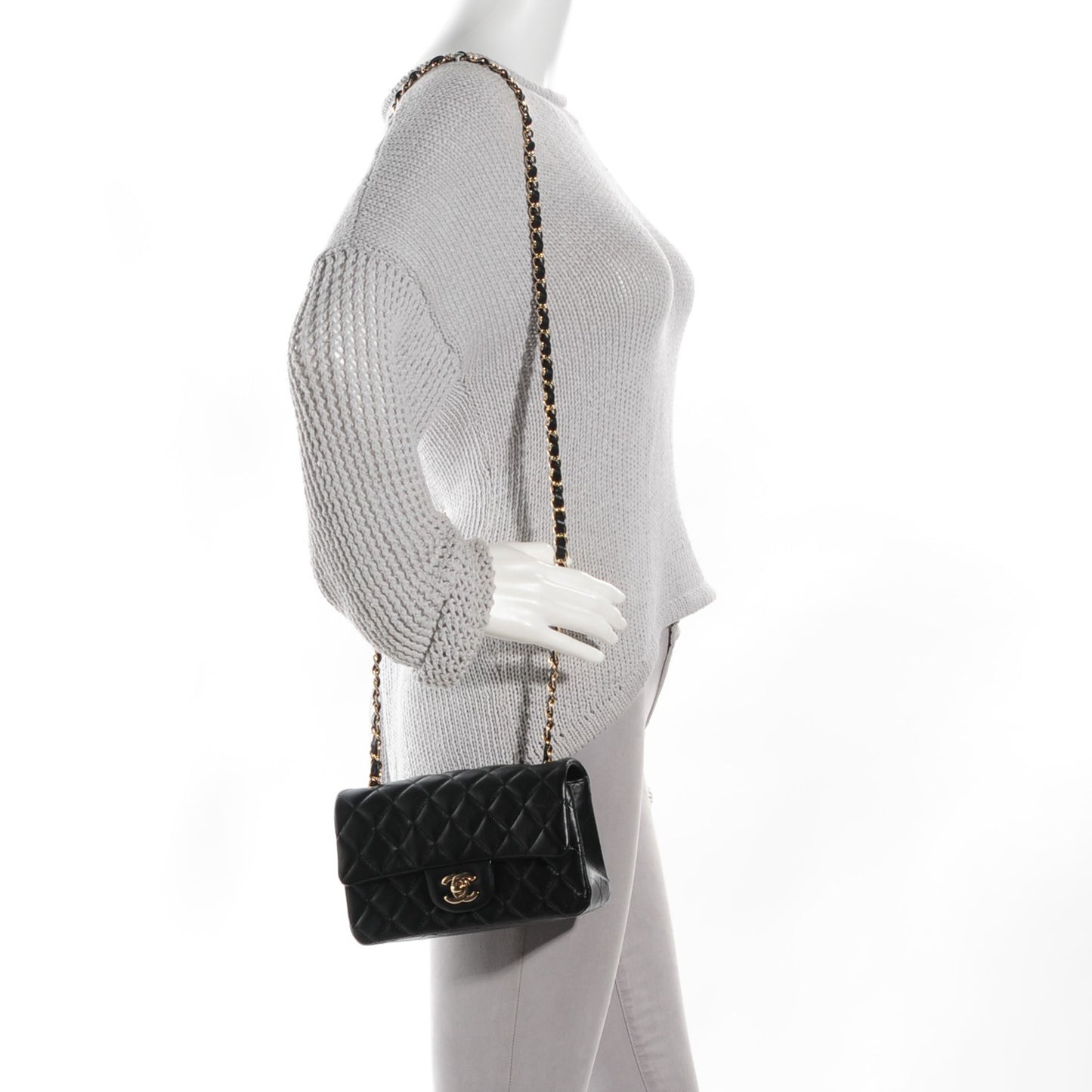 Lambskin Quilted Mini Rectangular Flap Black