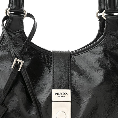 Prada Glossy Calfskin Medium Tote Bag Black 8 of 10