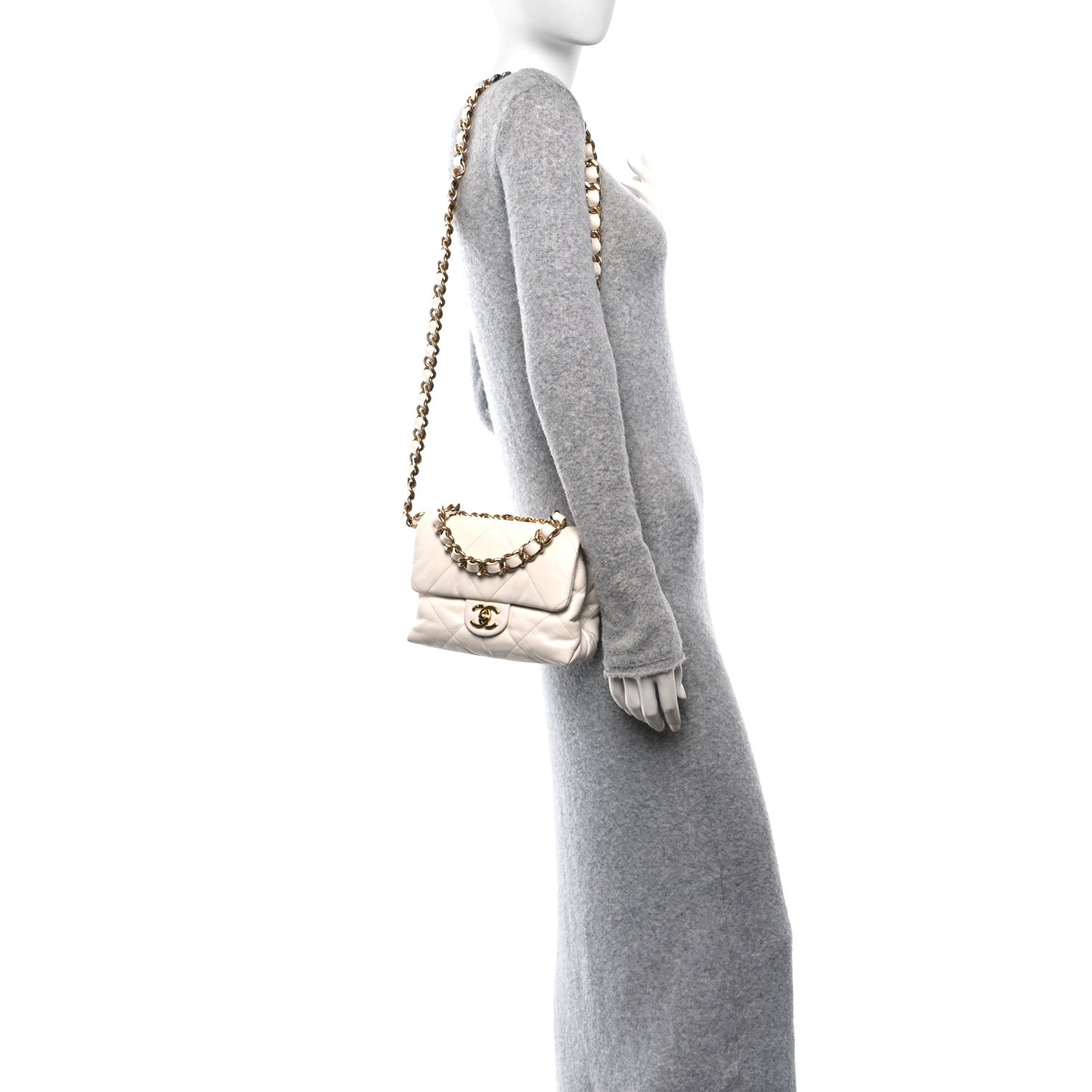 Lambskin Quilted Small Chain Top Handle Flap White