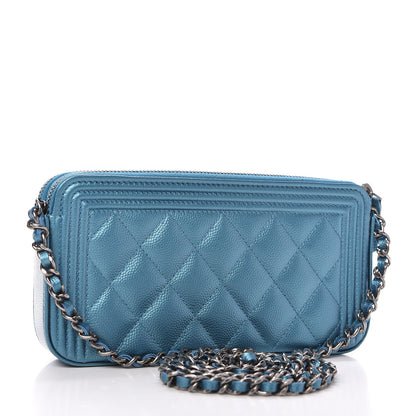 Chanel Metallic Caviar Quilted Small Boy Clutch With Chain Turquoise 3 of 11