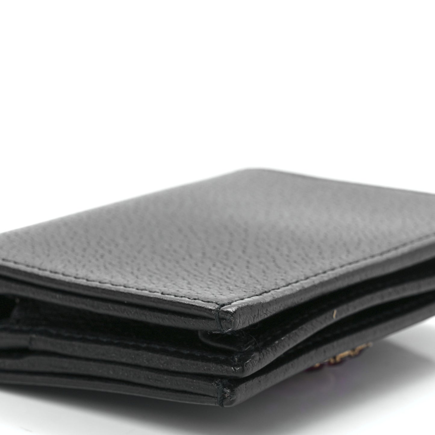 Calfskin Crystal Double G Card Case Black