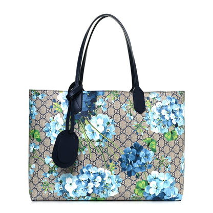 Gucci GG Supreme Monogram Blooms Medium Reversible Tote Beige Blue Navy 1 of 15