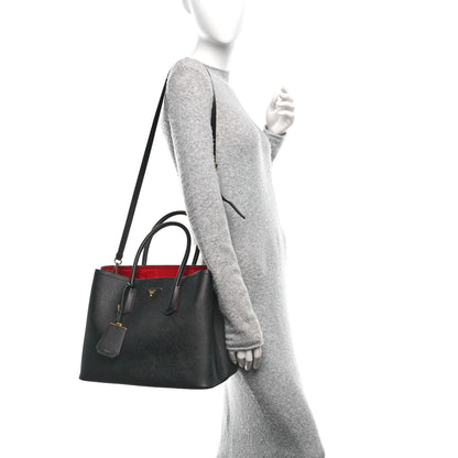 Prada Saffiano Cuir Large Double Bag Black Fuoco 2 of 9