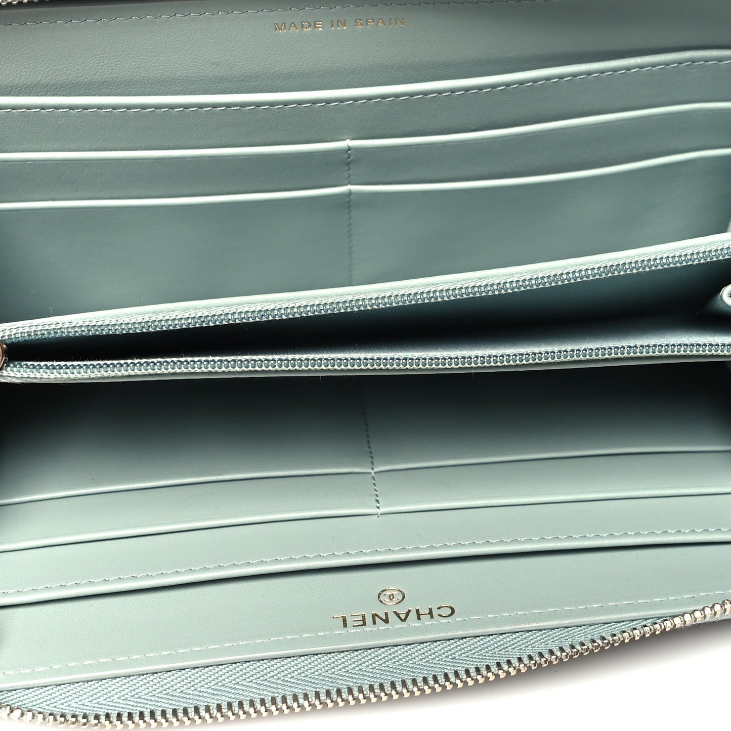 Caviar Quilted Large Gusset Zip Around Wallet Light Blue