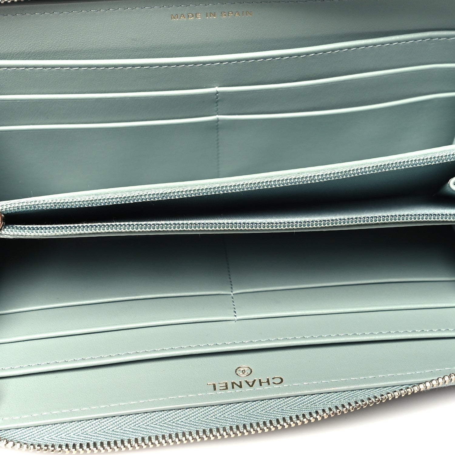 Chanel Caviar Quilted Large Gusset Zip Around Wallet Light Blue 5 of 10