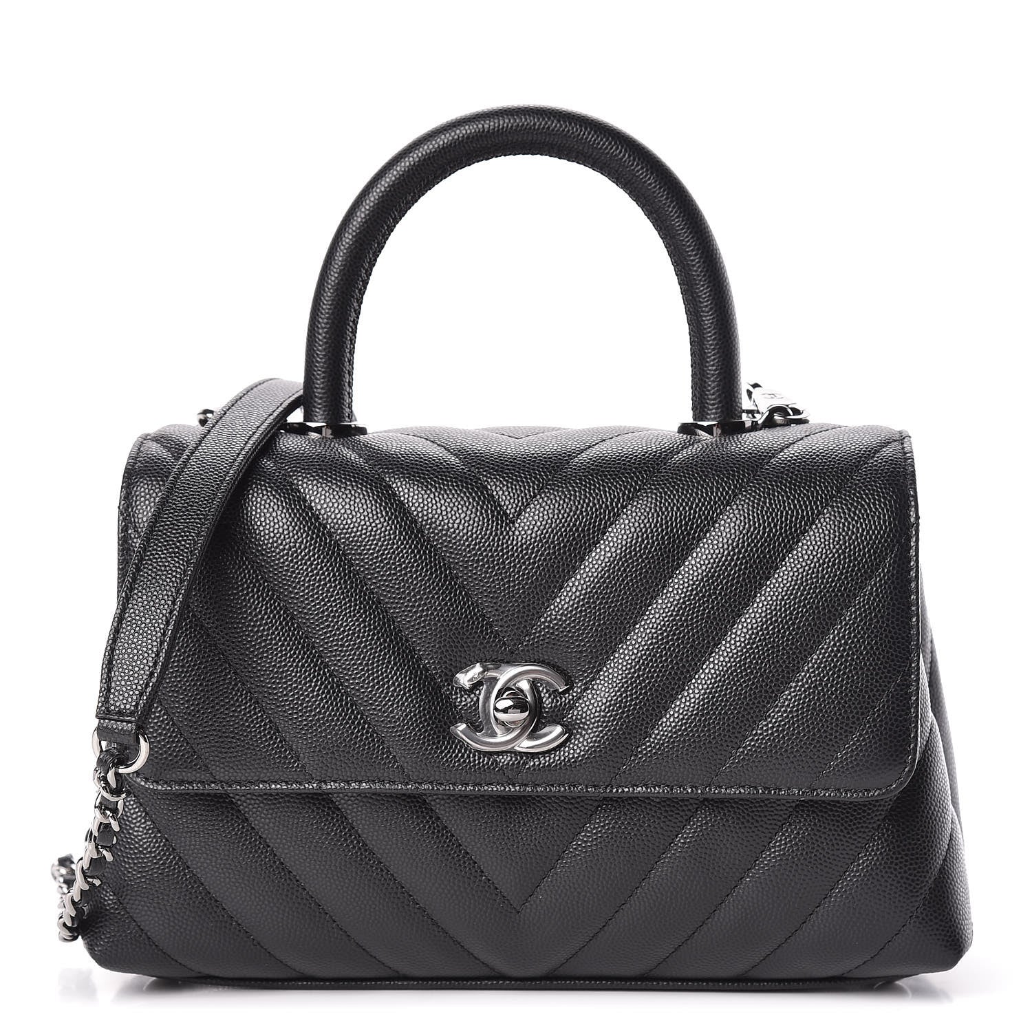 Chanel Caviar Chevron Quilted Mini Coco Handle Flap Black 1 of 11