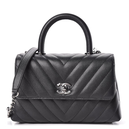 Chanel Caviar Chevron Quilted Mini Coco Handle Flap Black 1 of 11
