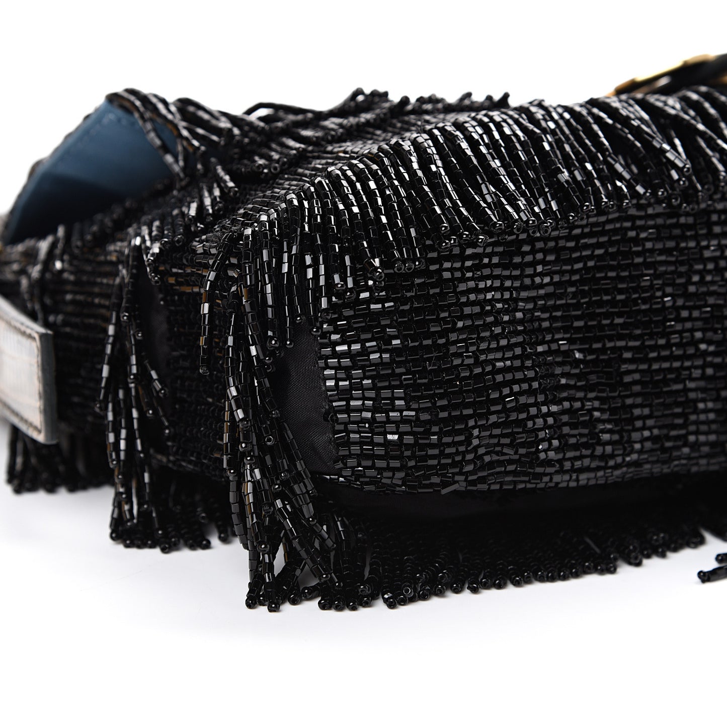 Lizard Beaded Fringe Baguette Black