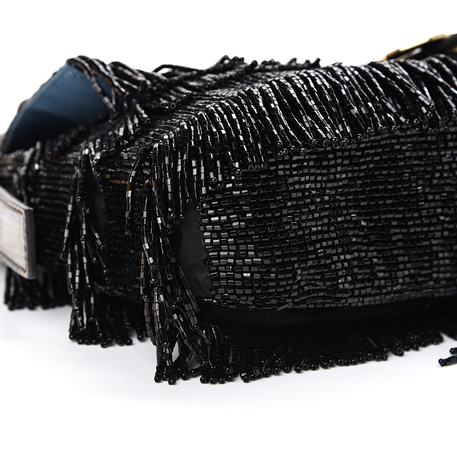 Fendi Lizard Beaded Fringe Baguette Black 8 of 13