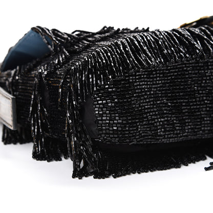 Fendi Lizard Beaded Fringe Baguette Black 8 of 13