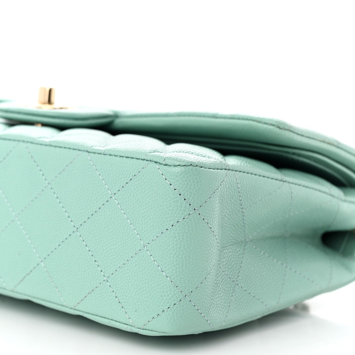 Caviar Quilted Medium Double Flap Light Blue