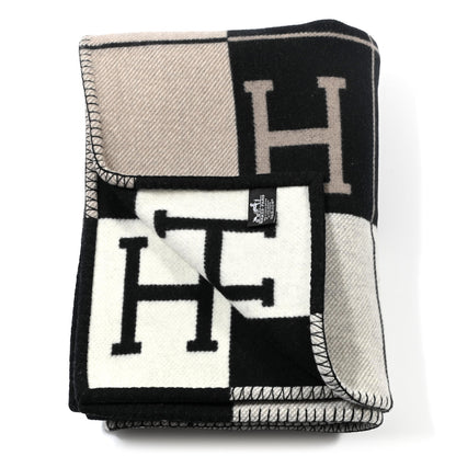 Hermes Wool Cashmere Avalon III Blanket Ecru Black 2 of 3